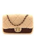 Shearling Lambskin Quilted Furry Coco Flap Dark Brown Beige