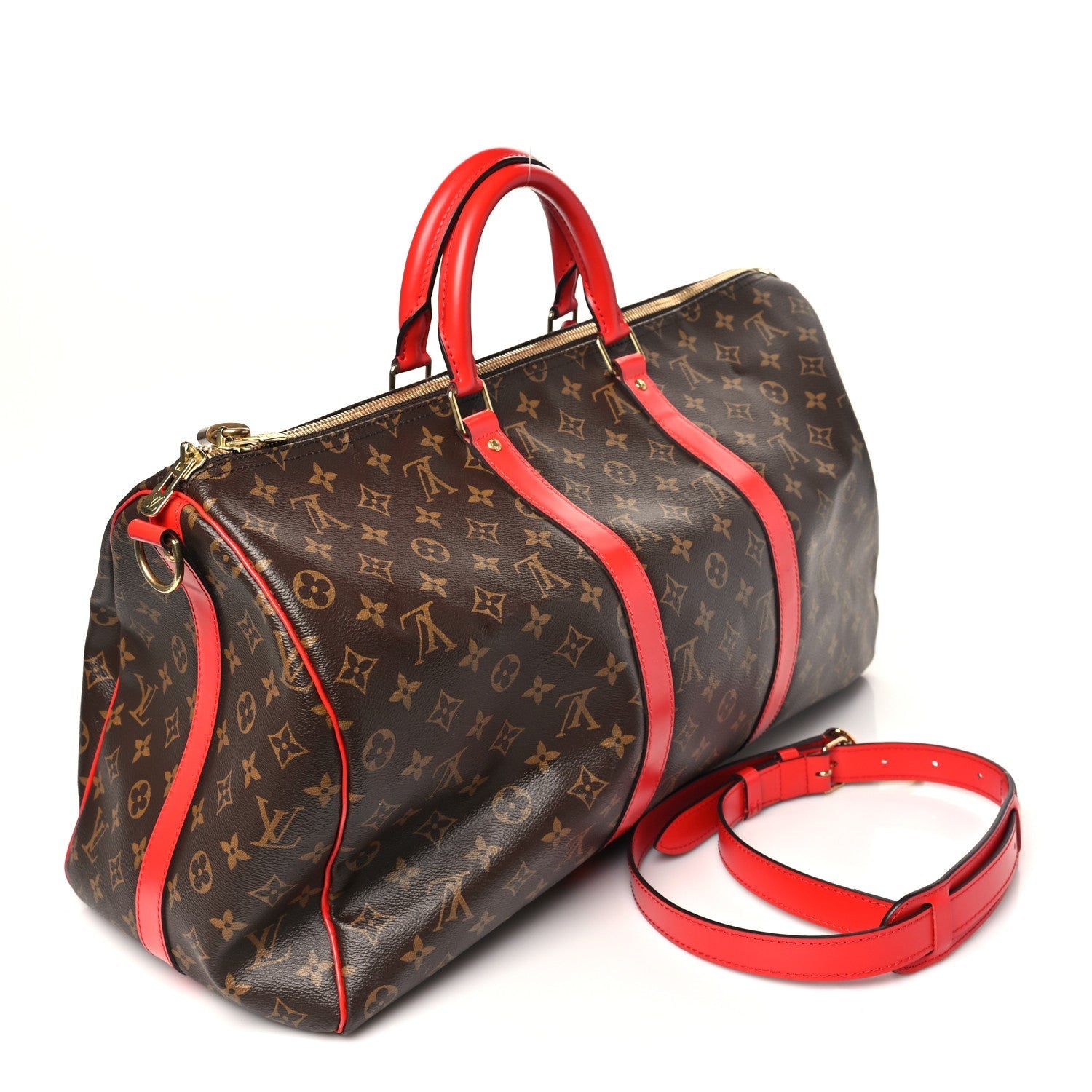 Calfskin Monogram Keepall Bandouliere 50 Coquelicot