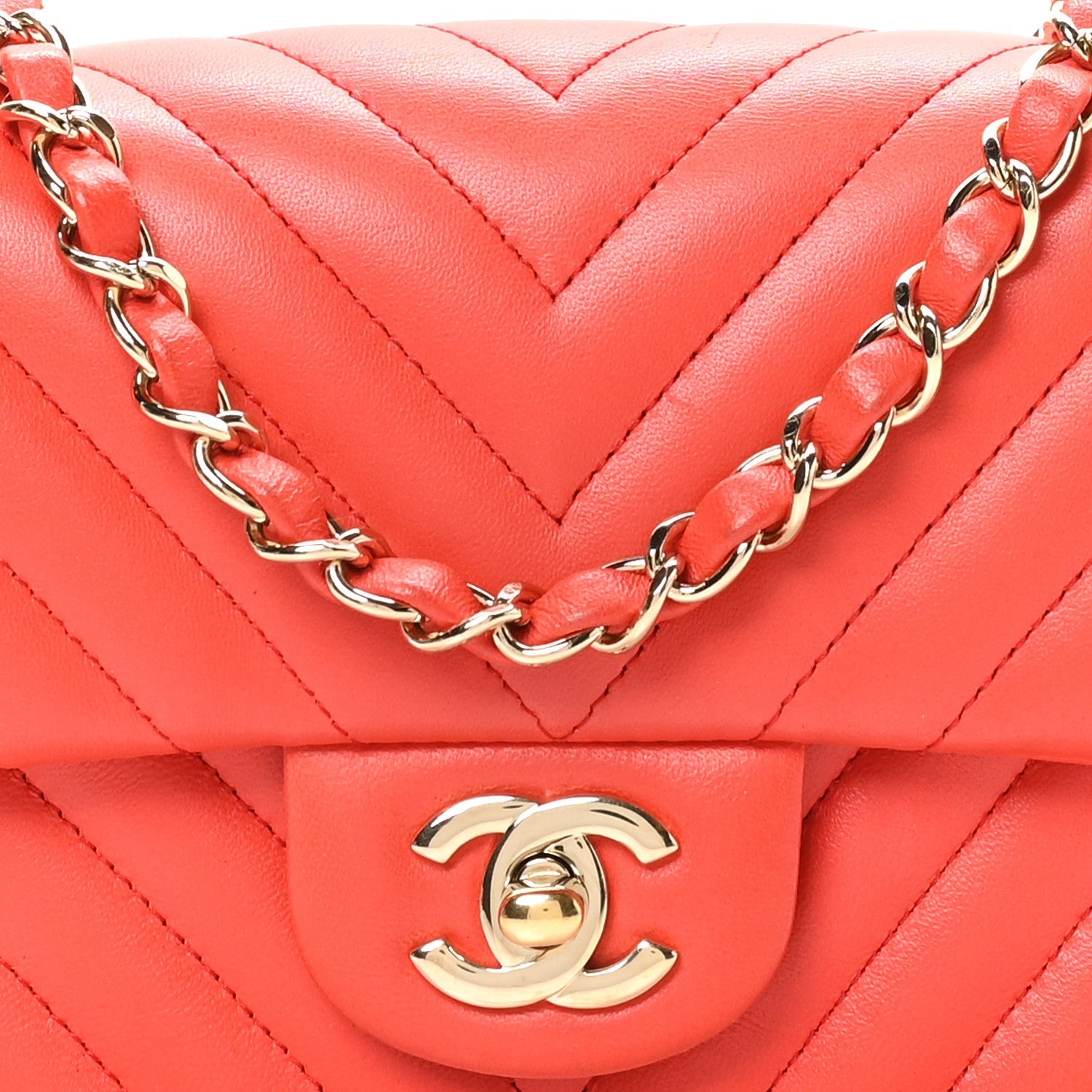 Lambskin Chevron Quilted Mini Rectangular Flap Red
