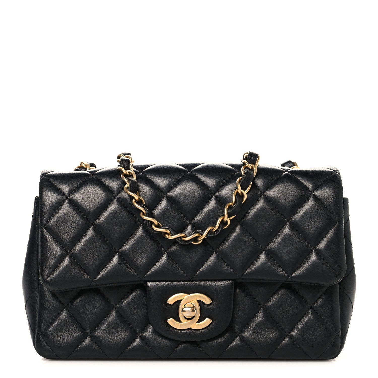 Lambskin Quilted Mini Rectangular Flap Black