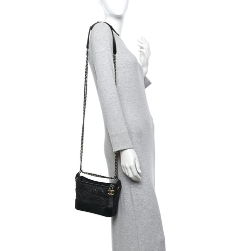 Aged Calfskin Quilted Small Gabrielle Hobo Black