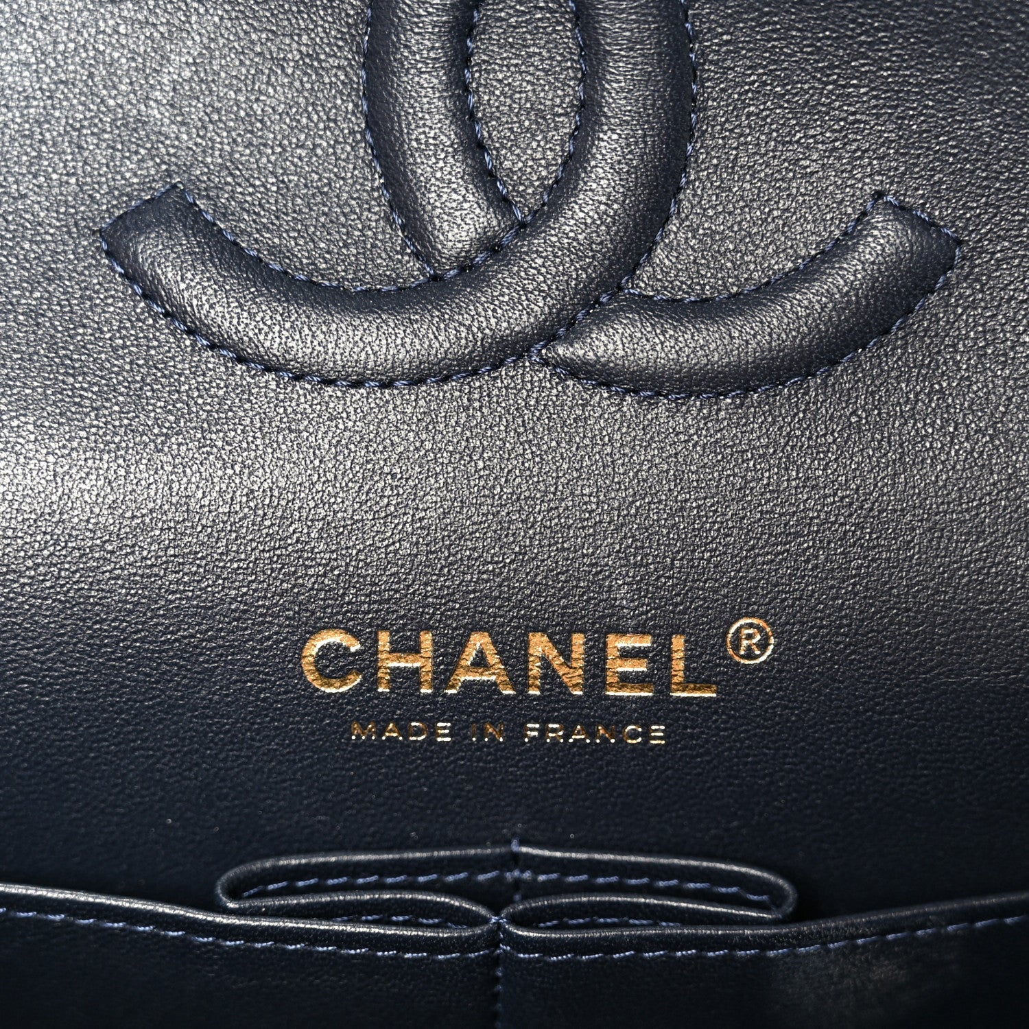 Denim Quilted Medium Double Flap Dark Blue