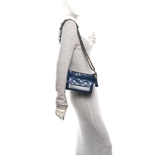 Aged Calfskin Quilted Small Gabrielle Hobo Navy