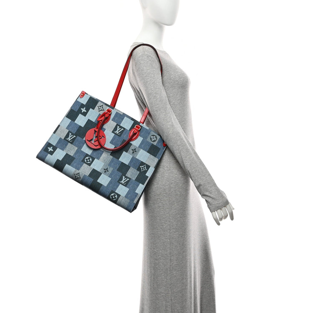 Denim Damier Monogram Onthego Blue Rouge