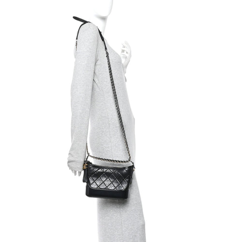 Aged Calfskin Quilted Small Gabrielle Hobo Black