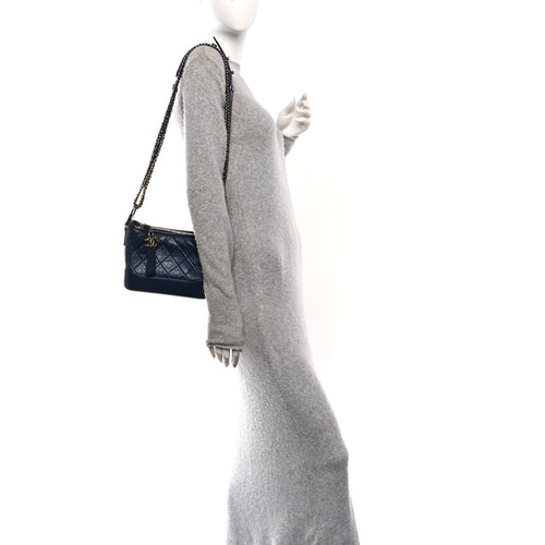 Aged Calfskin Quilted Small Gabrielle Hobo Navy