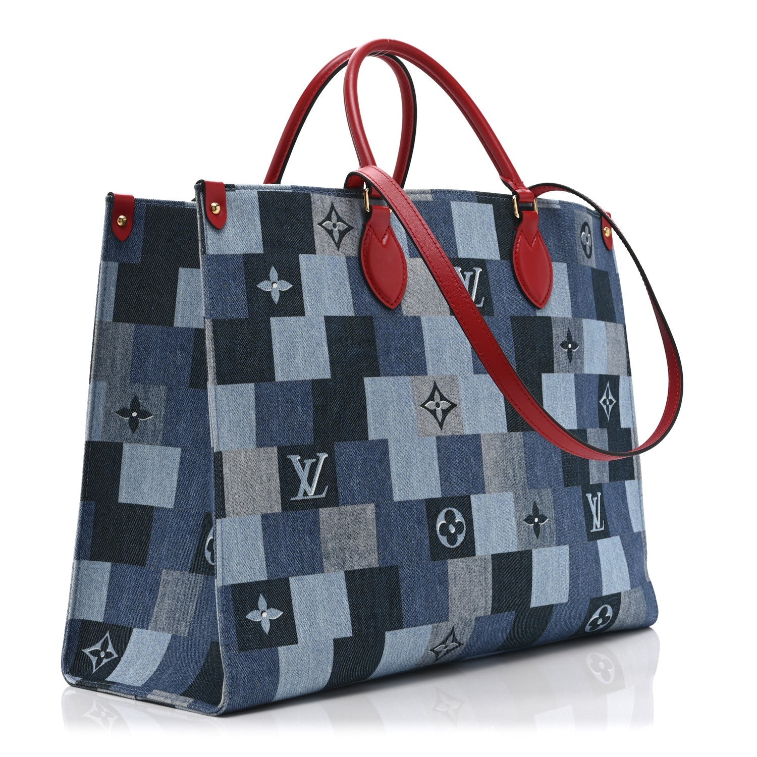 Denim Damier Monogram Onthego Blue Rouge