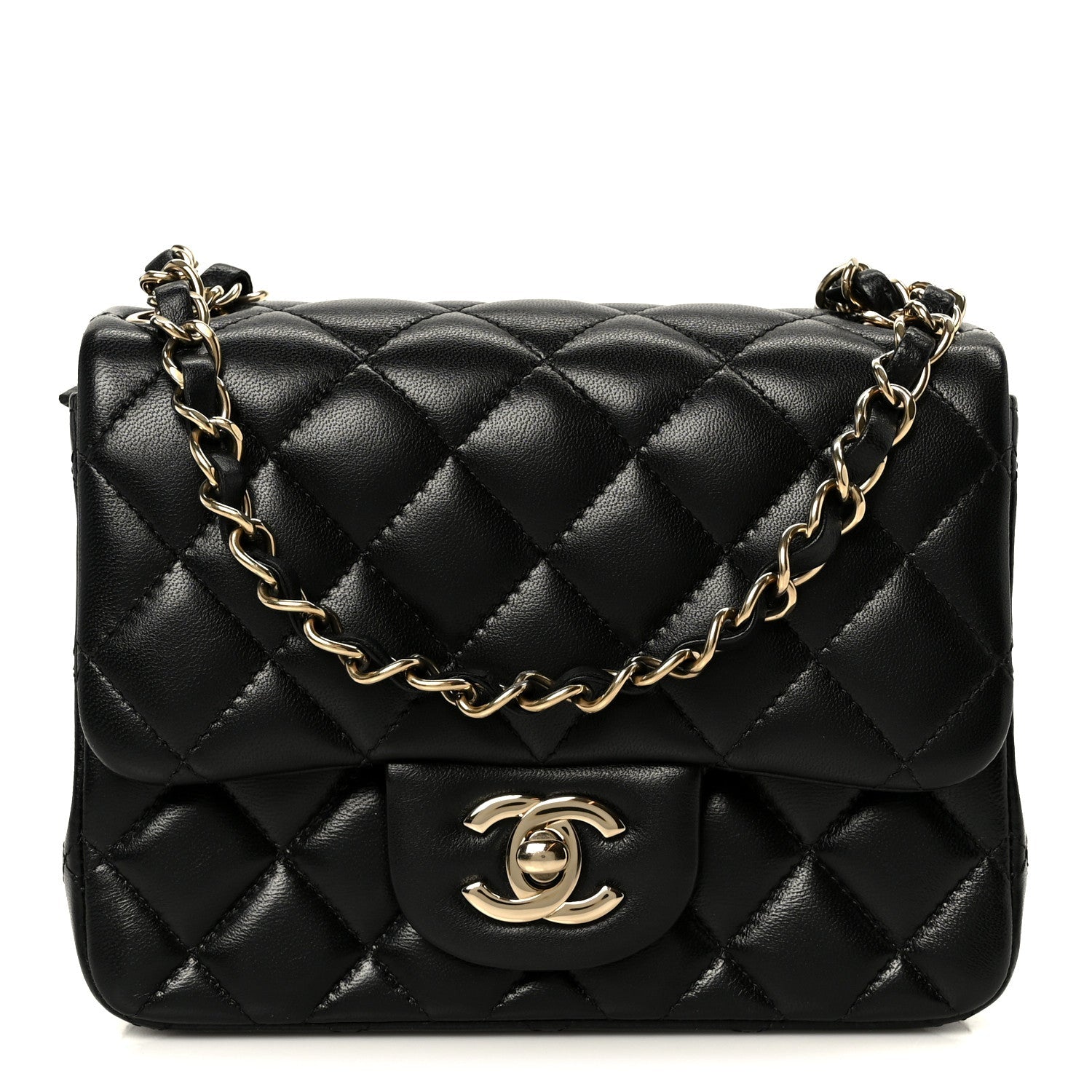 Lambskin Quilted Mini Square Flap Black
