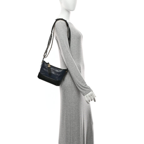Aged Calfskin Quilted Small Gabrielle Hobo Navy Black